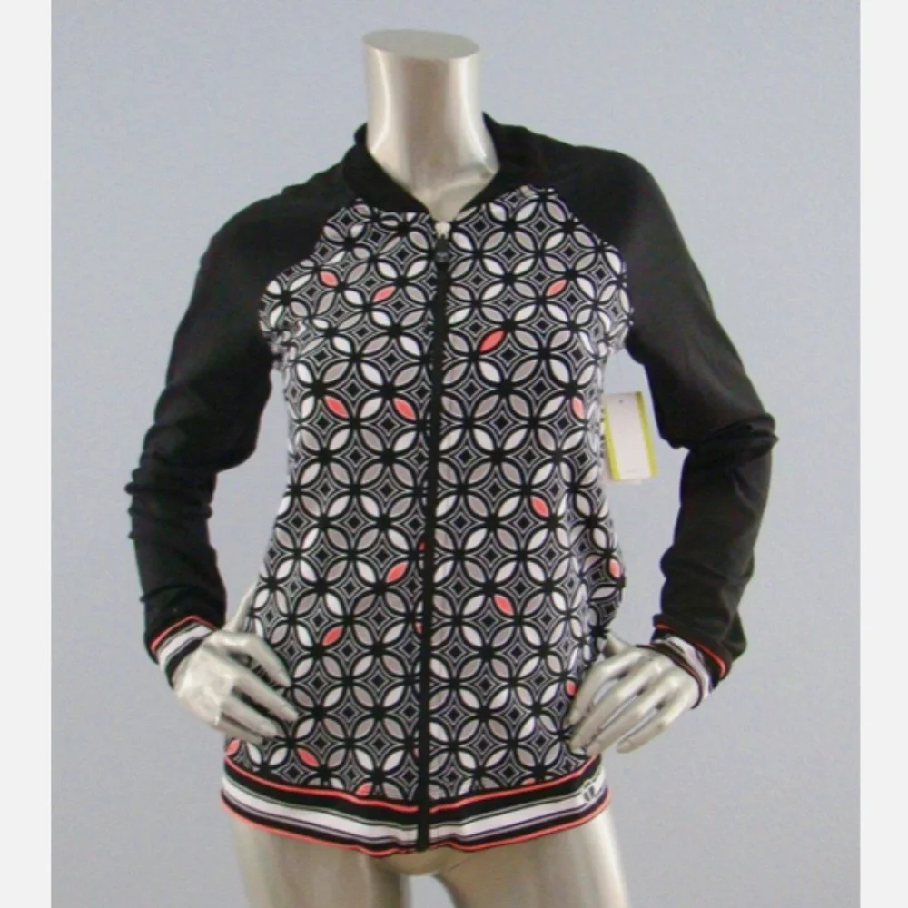 Trina Turk Recreation Bal Harbour Tile Print Baseball Bomber Track Jacket XS